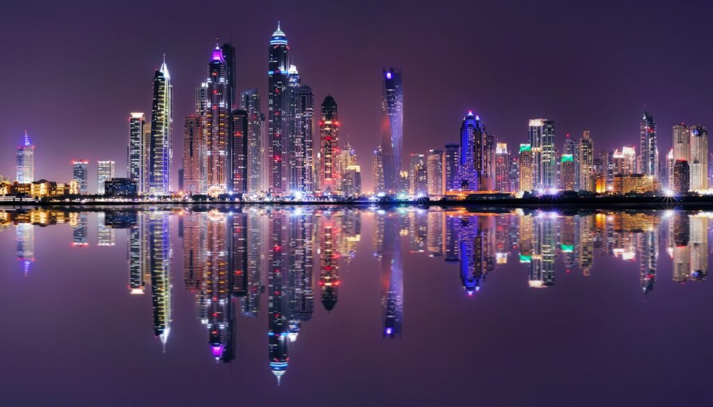 Amazing night panorama of Dubai Marina, Dubai, United Arab Emirates